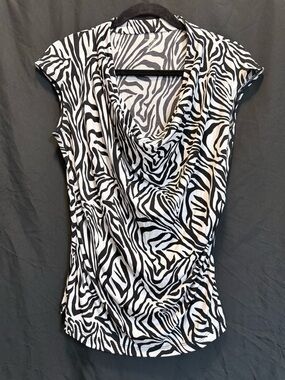 Worthington Black & White Zebra Print Cowl Neck Blouse